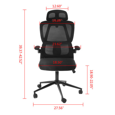 Ergonomic Office Chair Height Adjustable Seat Swivel Computer Chair Breathable Mesh Chair with Flip-up Armrest, Lumbar Support, Adjustable Headrest