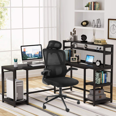 Ergonomic Office Chair Height Adjustable Seat Swivel Computer Chair Breathable Mesh Chair with Flip-up Armrest, Lumbar Support, Adjustable Headrest