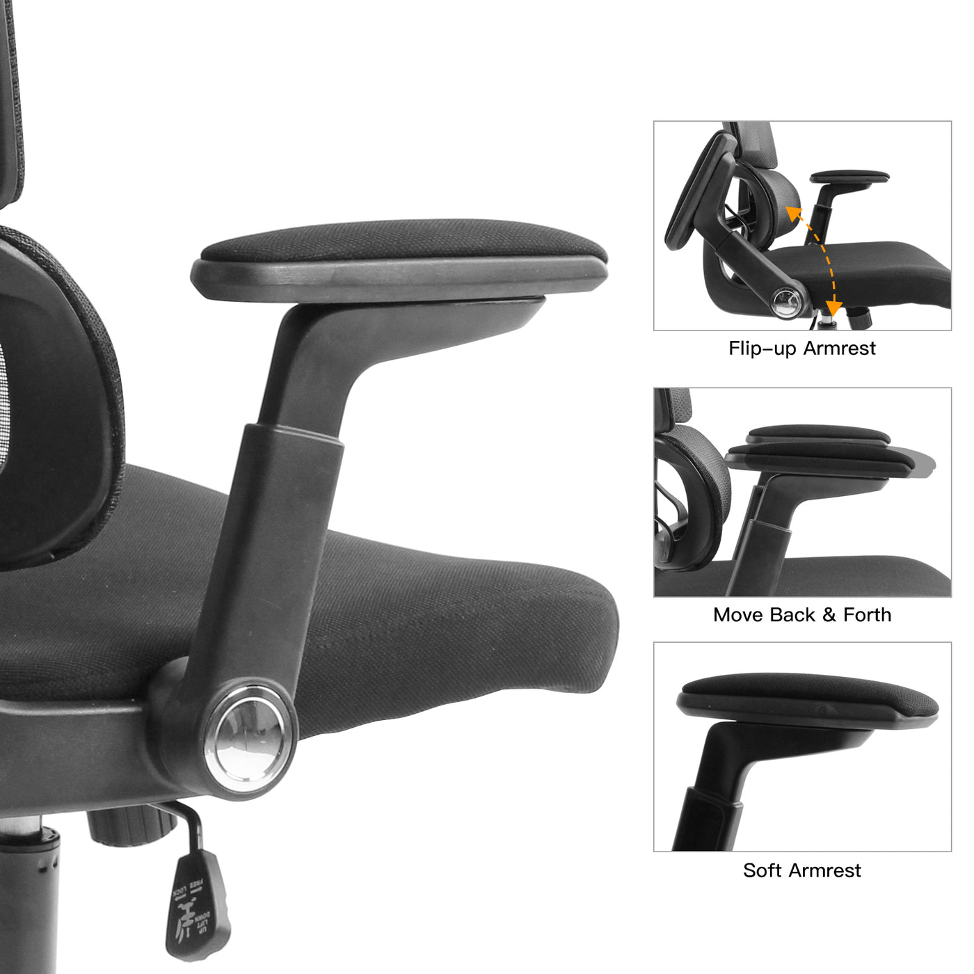 Ergonomic Home Office Breathable Mesh Chair Flip-up Armrest Computer Task Chair