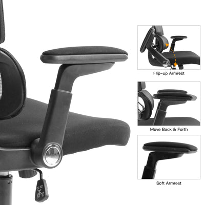Ergonomic Home Office Breathable Mesh Chair Flip-up Armrest Computer Task Chair
