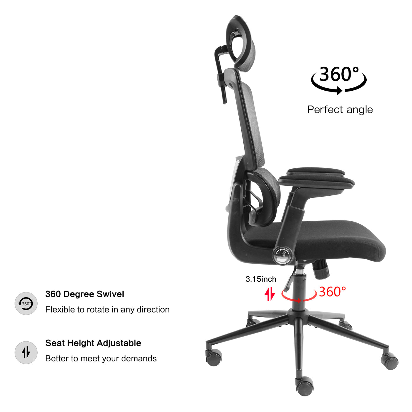 Ergonomic Home Office Breathable Mesh Chair Flip-up Armrest Computer Task Chair