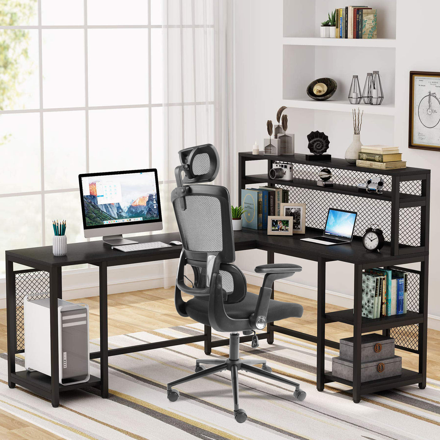 Ergonomic Home Office Breathable Mesh Chair Flip-up Armrest Computer Task Chair