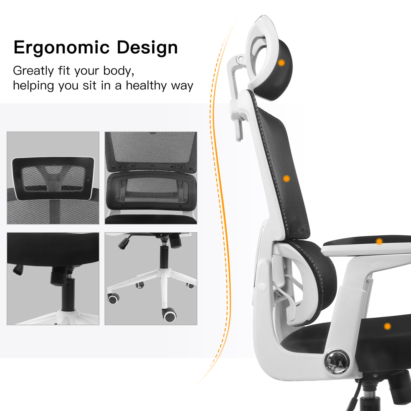 Ergonomic Home Office Breathable Mesh Chair Flip-up Armrest Computer Task Chair