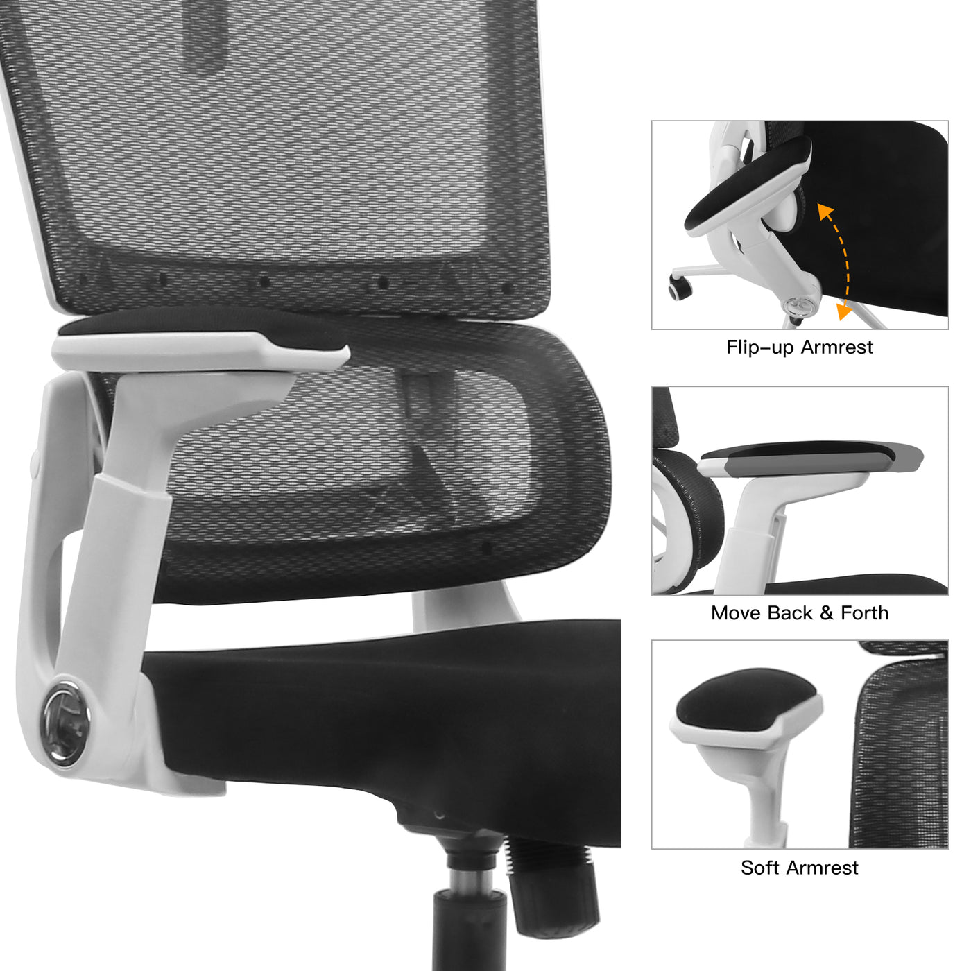 Ergonomic Home Office Breathable Mesh Chair Flip-up Armrest Computer Task Chair