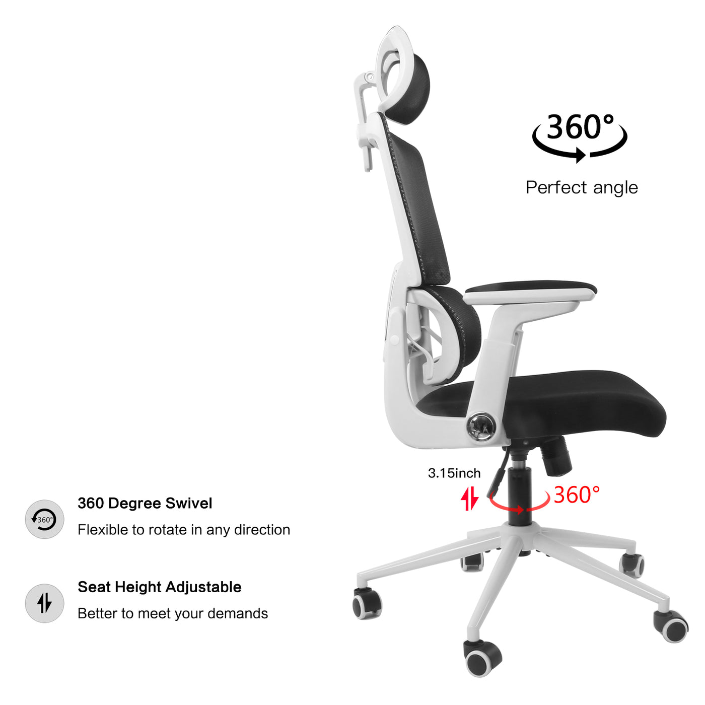 Ergonomic Home Office Breathable Mesh Chair Flip-up Armrest Computer Task Chair
