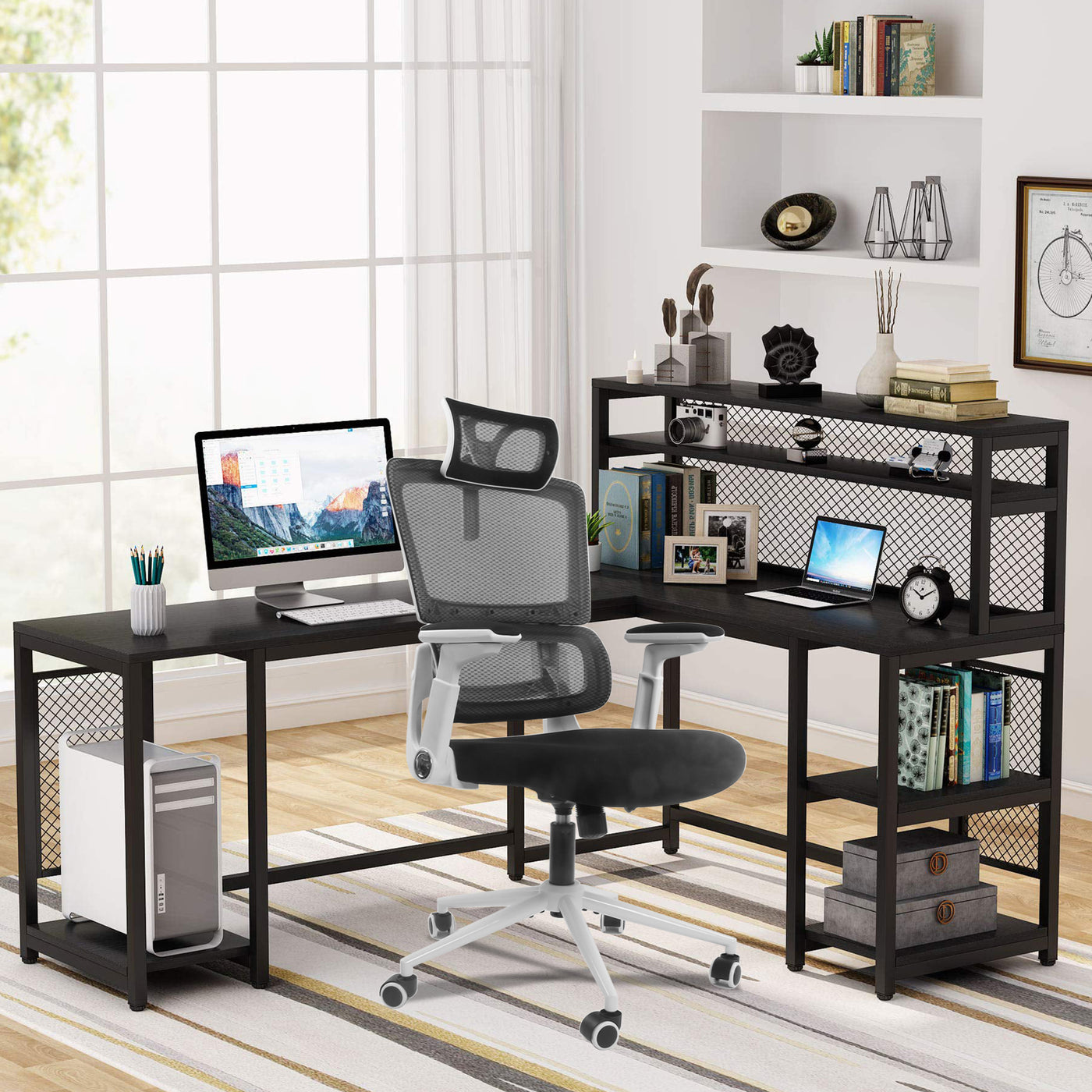 Ergonomic Home Office Breathable Mesh Chair Flip-up Armrest Computer Task Chair