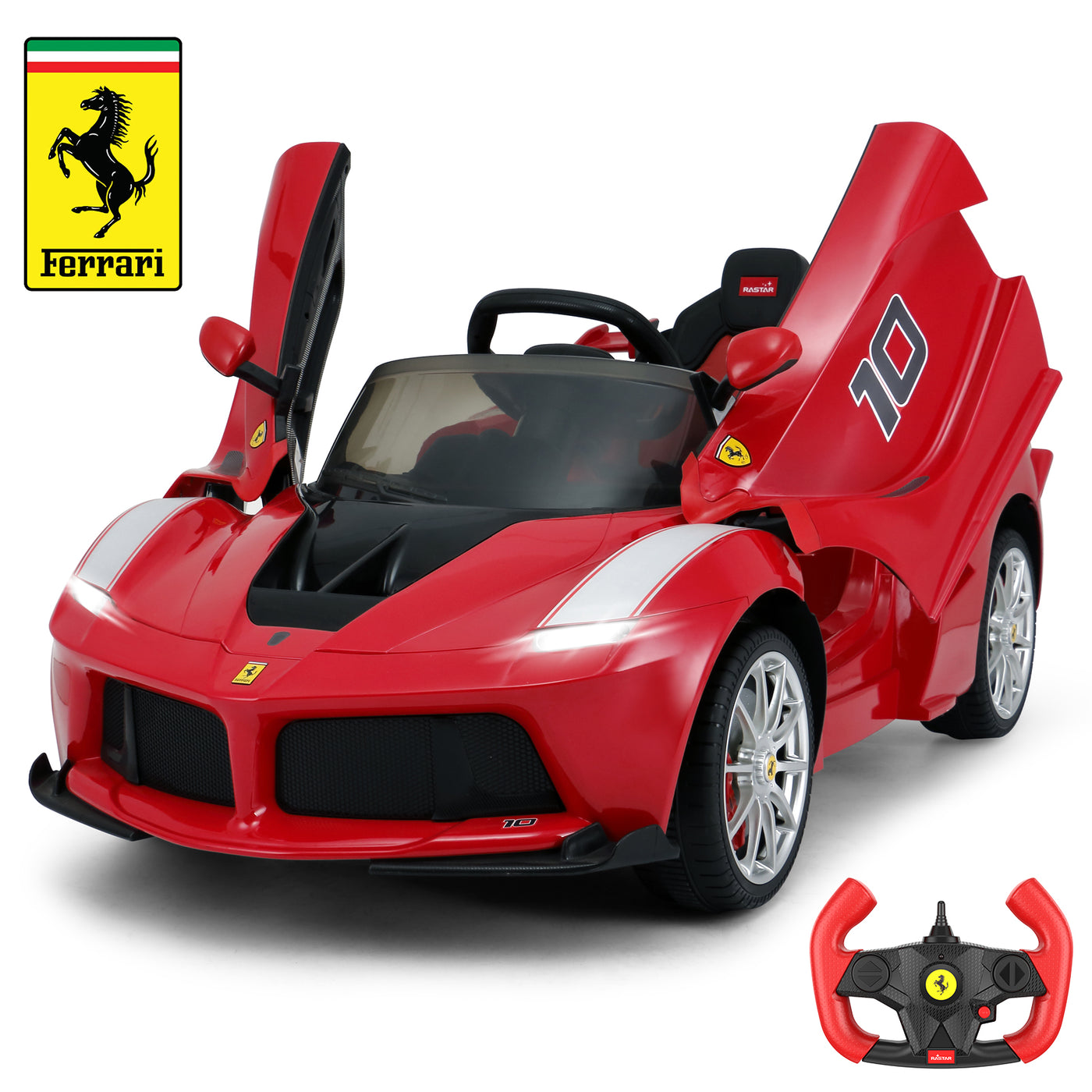 Licensed Ferrari LaFerrari Racing Ride On Car 12V Kids Electric Car with Remote Control, Openable Hydraulic Scissor Doors, Leather Seat, Spring Suspension, Lights, MP3, Powered Wheels Racing Car, Red