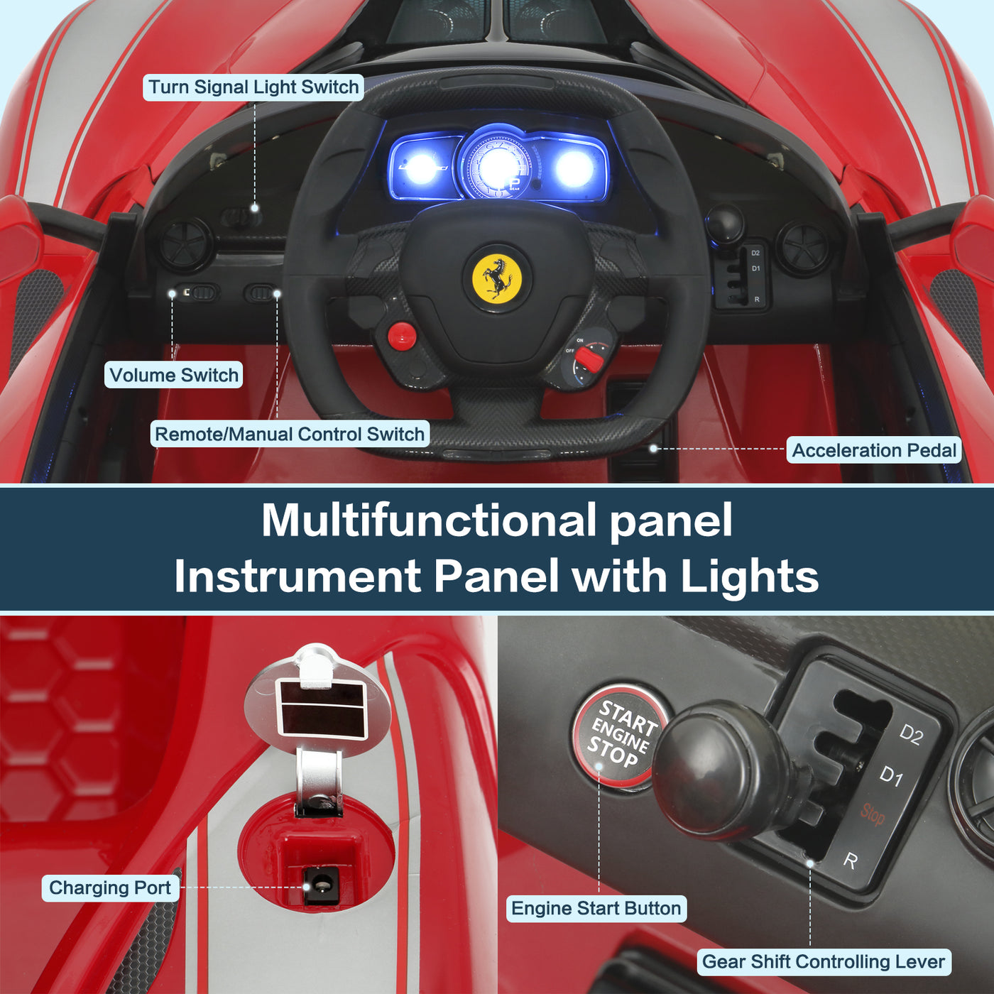 Licensed Ferrari LaFerrari Racing Ride On Car 12V Kids Electric Car with Remote Control, Openable Hydraulic Scissor Doors, Leather Seat, Spring Suspension, Lights, MP3, Powered Wheels Racing Car, Red