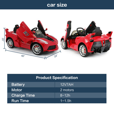 Licensed Ferrari LaFerrari Racing Ride On Car 12V Kids Electric Car with Remote Control, Openable Hydraulic Scissor Doors, Leather Seat, Spring Suspension, Lights, MP3, Powered Wheels Racing Car, Red