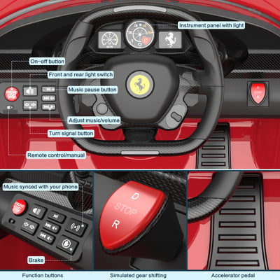 Licensed Ferrari 488 PISTA SPIDER Ride On Car with Speaker, 12V Battery Powered Kids Electric Car, Remote Control, Openable Doors, Leather Seat, Braking System, Spring Suspension, Light, Red