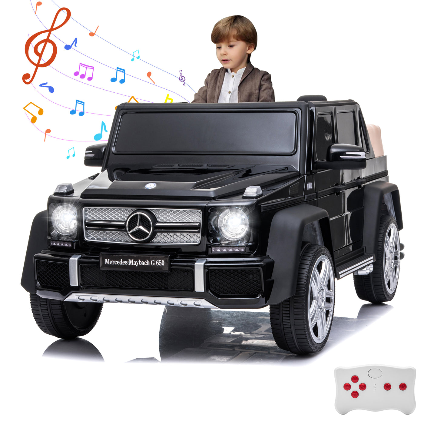 Licensed Mercedes Benz Maybach G650, 12V Ride On Car for Kids | Electric Car Ride on Truck w/Parent Remote Control, Music, LED Lights, 2 Motors, Suspensions, Safety Lock, 2 Doors, Storage Bin