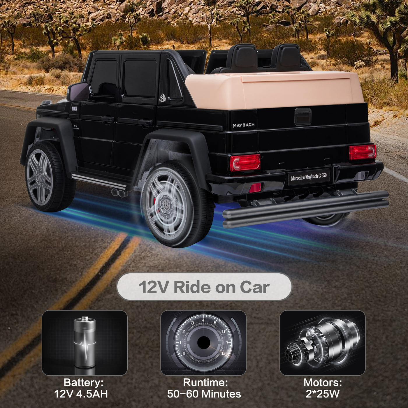 Licensed Mercedes Benz Maybach G650, 12V Ride On Car for Kids | Electric Car Ride on Truck w/Parent Remote Control, Music, LED Lights, 2 Motors, Suspensions, Safety Lock, 2 Doors, Storage Bin