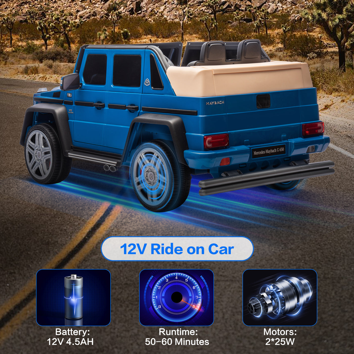 Licensed Mercedes Benz Maybach G650, 12V Ride On Car for Kids | Electric Car Ride on Truck w/Parent Remote Control, Music, LED Lights, 2 Motors, Suspensions, Safety Lock, 2 Doors, Storage Bin