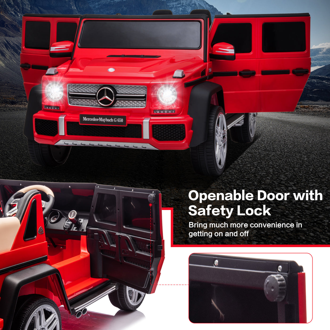 Licensed Mercedes Benz Maybach G650, 12V Ride On Car for Kids | Electric Car Ride on Truck w/Parent Remote Control, Music, LED Lights, 2 Motors, Suspensions, Safety Lock, 2 Doors, Storage Bin