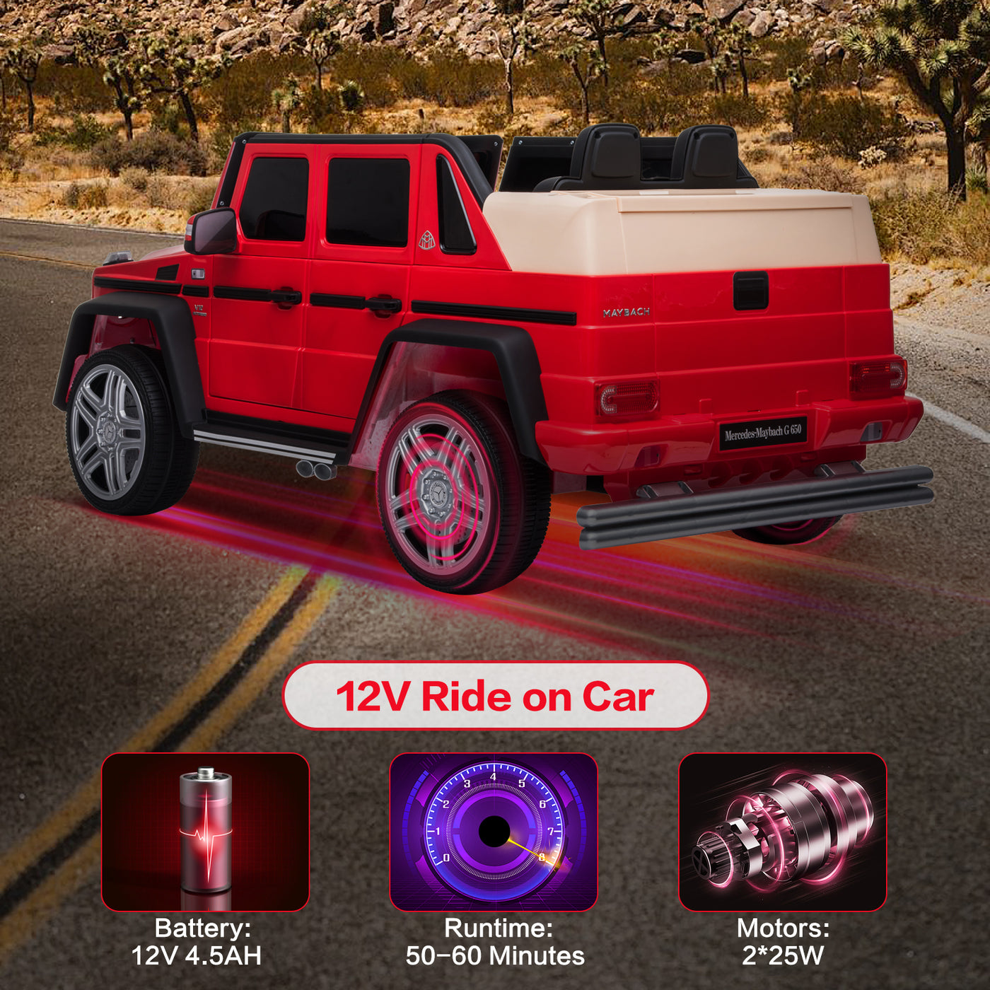 Licensed Mercedes Benz Maybach G650, 12V Ride On Car for Kids | Electric Car Ride on Truck w/Parent Remote Control, Music, LED Lights, 2 Motors, Suspensions, Safety Lock, 2 Doors, Storage Bin