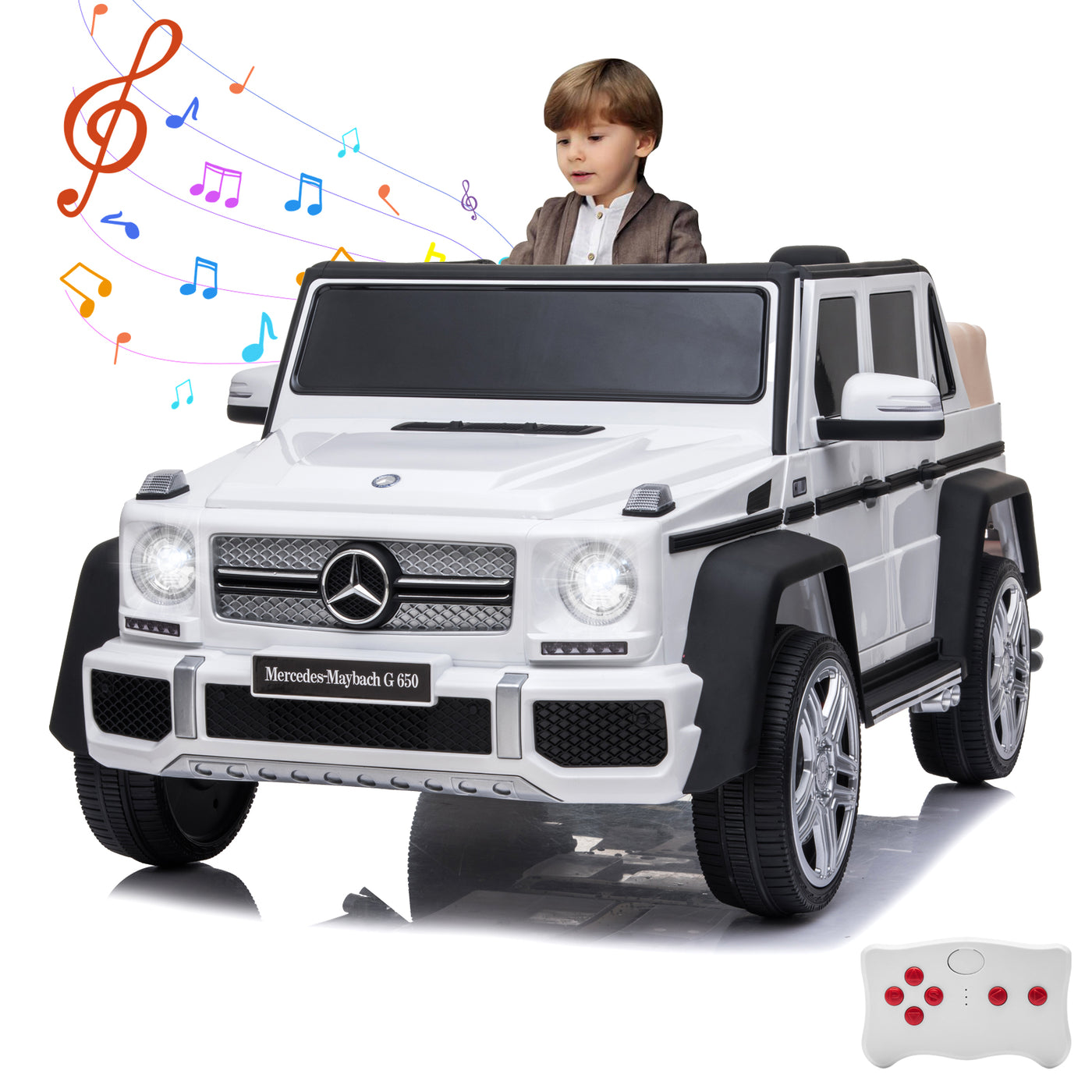 Licensed Mercedes Benz Maybach G650, 12V Ride On Car for Kids | Electric Car Ride on Truck w/Parent Remote Control, Music, LED Lights, 2 Motors, Suspensions, Safety Lock, 2 Doors, Storage Bin