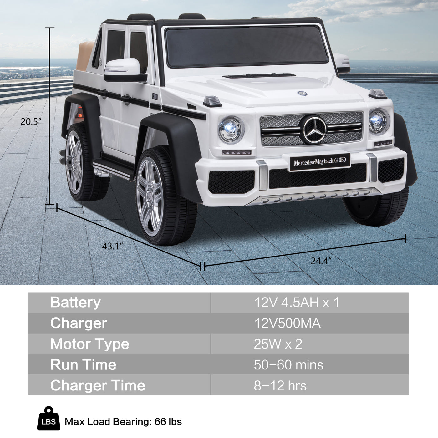 Licensed Mercedes Benz Maybach G650, 12V Ride On Car for Kids | Electric Car Ride on Truck w/Parent Remote Control, Music, LED Lights, 2 Motors, Suspensions, Safety Lock, 2 Doors, Storage Bin