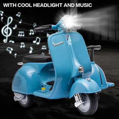 Licensed Vespa Kids Ride On Car with Side Car & Speaker | Motorcycle 2 Seater Three Wheeled Toy Car Rechargeable with Music Player, Volume Button, Lights, USB Plug, Forward, Backward