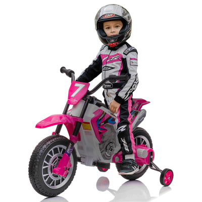 12V Kids Electric Ride on Motorcycle Off-Road Vehicle Battery Powered Dirt Bike with Spring Suspension, Training Wheels, 2 Speeds, MP3 Music