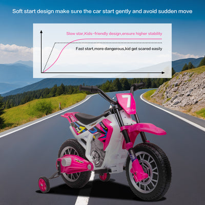 12V Kids Electric Ride on Motorcycle Off-Road Vehicle Battery Powered Dirt Bike with Spring Suspension, Training Wheels, 2 Speeds, MP3 Music, Rose Pink