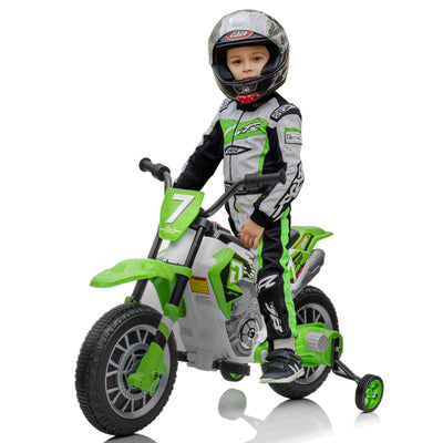 12V Kids Electric Ride on Motorcycle Off-Road Vehicle Battery Powered Dirt Bike with Spring Suspension, Training Wheels, 2 Speeds, MP3 Music