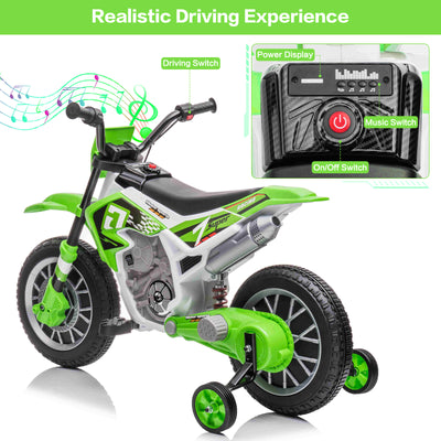 12V Kids Electric Ride on Motorcycle Off-Road Vehicle Battery Powered Dirt Bike with Spring Suspension, Training Wheels, 2 Speeds, MP3 Music