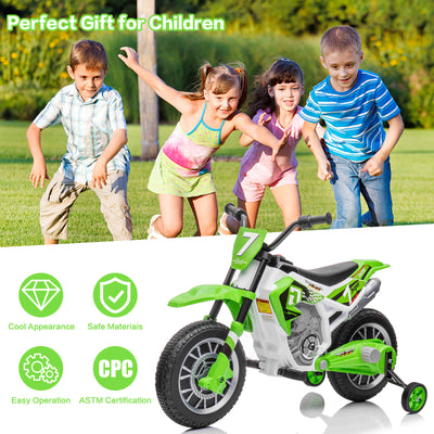 12V Kids Electric Ride on Motorcycle Off-Road Vehicle Battery Powered Dirt Bike with Spring Suspension, Training Wheels, 2 Speeds, MP3 Music