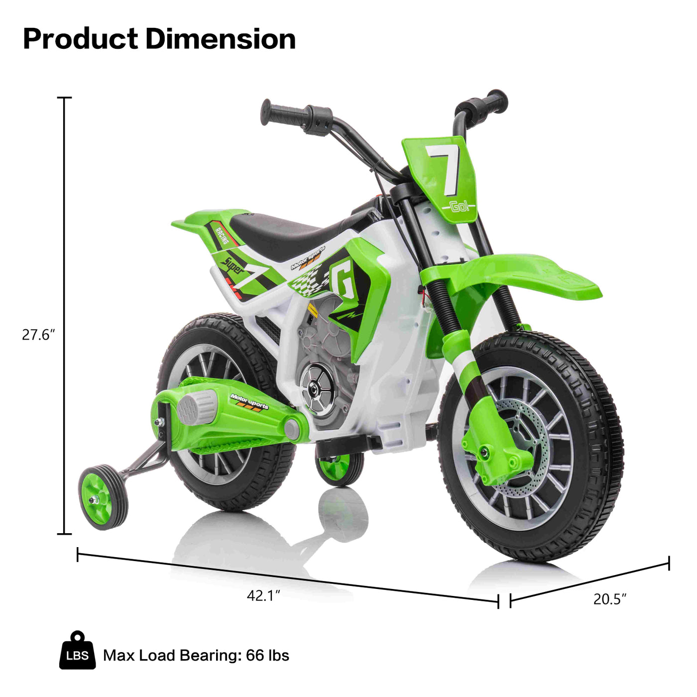 12V Kids Electric Ride on Motorcycle Off-Road Vehicle Battery Powered Dirt Bike with Spring Suspension, Training Wheels, 2 Speeds, MP3 Music