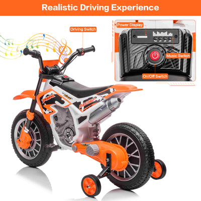 12V Kids Electric Ride on Motorcycle Off-Road Vehicle Battery Powered Dirt Bike with Spring Suspension, Training Wheels, 2 Speeds, MP3 Music