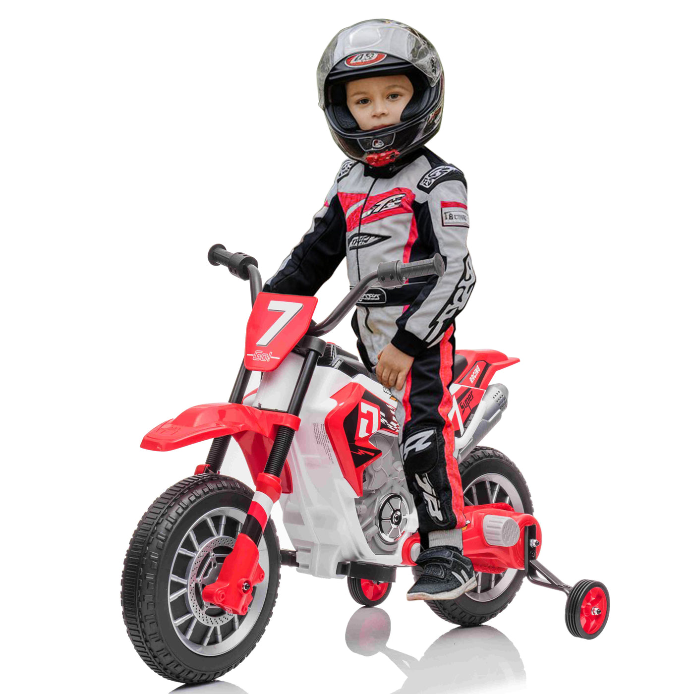 12V Kids Electric Ride on Motorcycle Off-Road Vehicle Battery Powered Dirt Bike with Spring Suspension, Training Wheels, 2 Speeds, MP3 Music