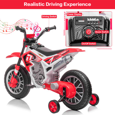 12V Kids Electric Ride on Motorcycle Off-Road Vehicle Battery Powered Dirt Bike with Spring Suspension, Training Wheels, 2 Speeds, MP3 Music