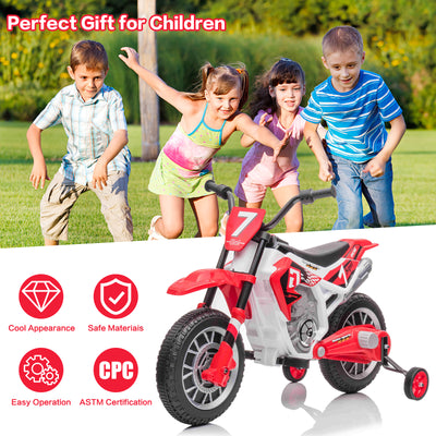 12V Kids Electric Ride on Motorcycle Off-Road Vehicle Battery Powered Dirt Bike with Spring Suspension, Training Wheels, 2 Speeds, MP3 Music