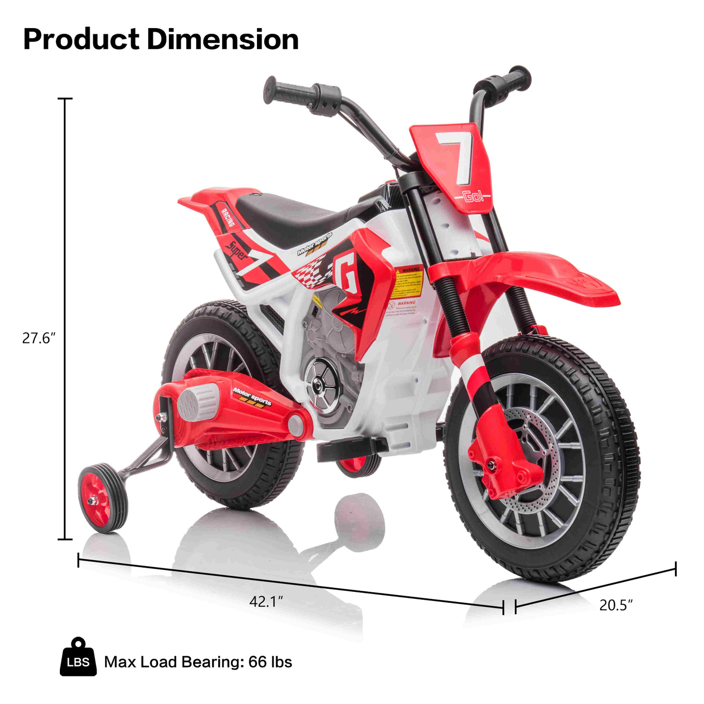 12V Kids Electric Ride on Motorcycle Off-Road Vehicle Battery Powered Dirt Bike with Spring Suspension, Training Wheels, 2 Speeds, MP3 Music