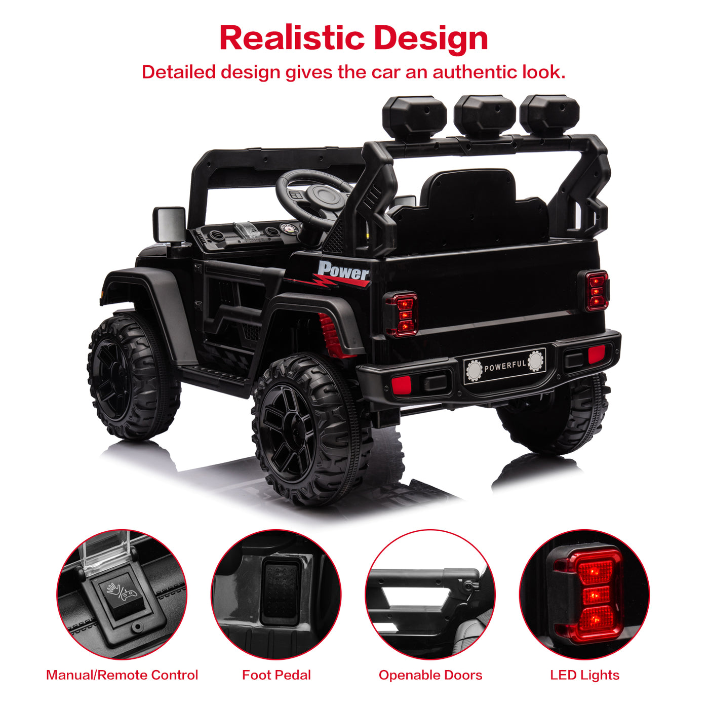 12V Kids Ride On Car Truck with Remote Control & DIY Stickers, Boys Girls Electric Car with 2 Motors, Music Player, Openable Doors, LED Lights, Spring Suspension, 2 Speeds