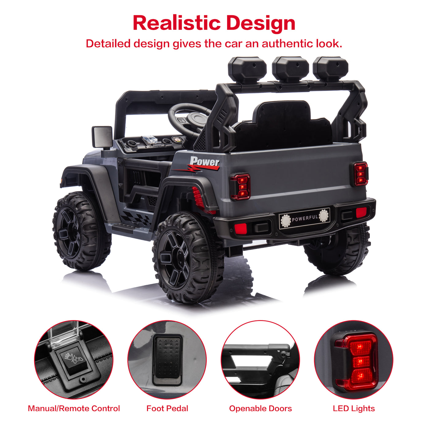 12V Kids Ride On Car Truck with Remote Control & DIY Stickers, Boys Girls Electric Car with 2 Motors, Music Player, Openable Doors, LED Lights, Spring Suspension, 2 Speeds