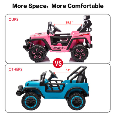 12V Kids Ride On Car Truck with Remote Control & DIY Stickers, Boys Girls Electric Car with 2 Motors, Music Player, Openable Doors, LED Lights, Spring Suspension, 2 Speeds