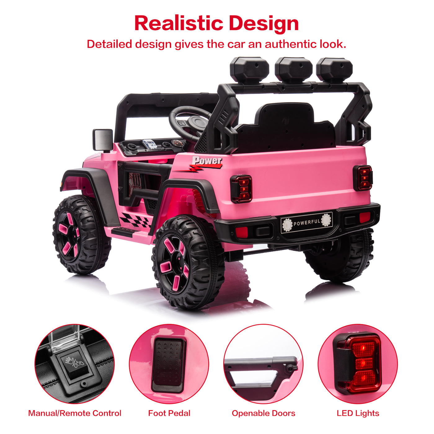 12V Kids Ride On Car Truck with Remote Control & DIY Stickers, Boys Girls Electric Car with 2 Motors, Music Player, Openable Doors, LED Lights, Spring Suspension, 2 Speeds