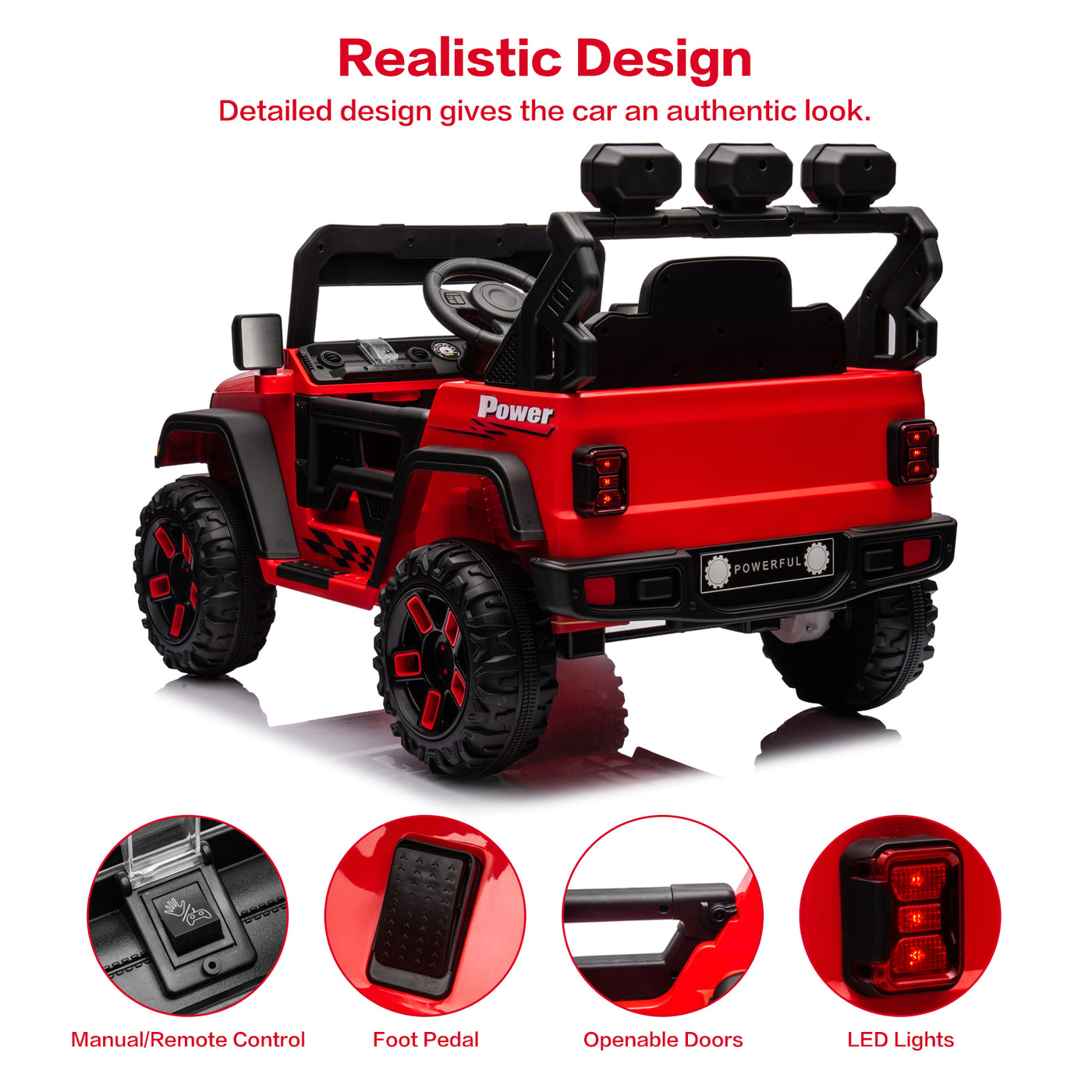 12V Kids Ride On Car Truck with Remote Control & DIY Stickers, Boys Girls Electric Car with 2 Motors, Music Player, Openable Doors, LED Lights, Spring Suspension, 2 Speeds