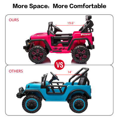 12V Kids Ride On Car Truck with Remote Control & DIY Stickers, Boys Girls Electric Car with 2 Motors, Music Player, Openable Doors, LED Lights, Spring Suspension, 2 Speeds