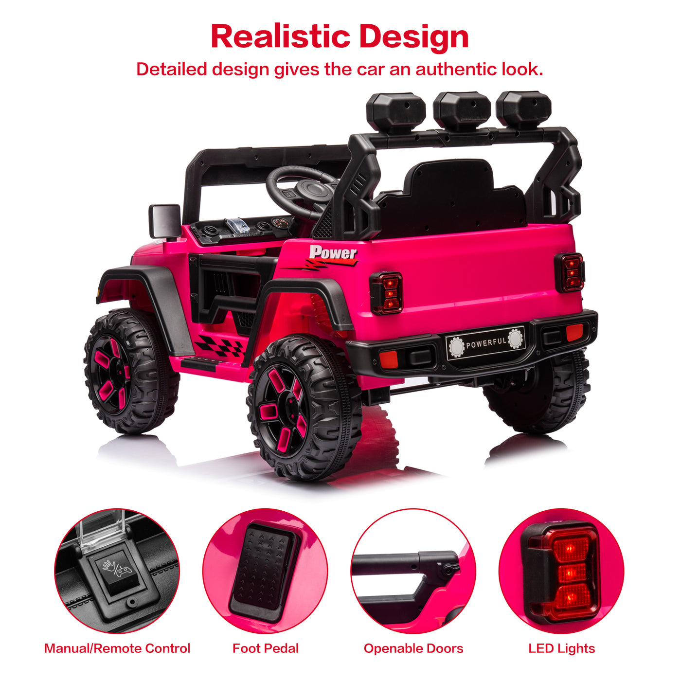 12V Kids Ride On Car Truck with Remote Control & DIY Stickers, Boys Girls Electric Car with 2 Motors, Music Player, Openable Doors, LED Lights, Spring Suspension, 2 Speeds