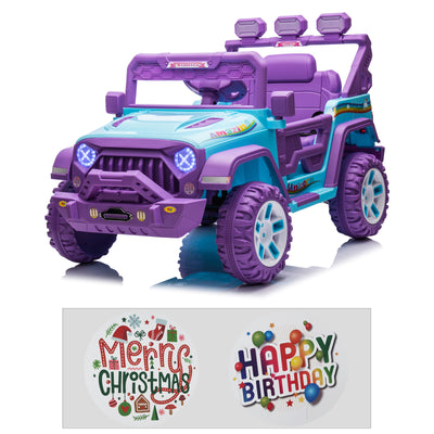 12V Kids Ride On Car Truck with Remote Control & DIY Stickers, Boys Girls Electric Car with 2 Motors, Music Player, Openable Doors, LED Lights, Spring Suspension, 2 Speeds