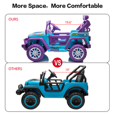 12V Kids Ride On Car Truck with Remote Control & DIY Stickers, Boys Girls Electric Car with 2 Motors, Music Player, Openable Doors, LED Lights, Spring Suspension, 2 Speeds