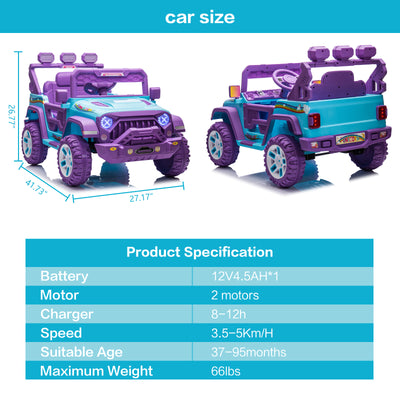 12V Kids Ride On Car Truck with Remote Control & DIY Stickers, Boys Girls Electric Car with 2 Motors, Music Player, Openable Doors, LED Lights, Spring Suspension, 2 Speeds