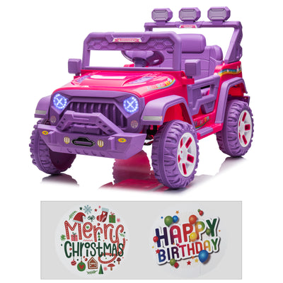 12V Kids Ride On Car Truck with Remote Control & DIY Stickers, Boys Girls Electric Car with 2 Motors, Music Player, Openable Doors, LED Lights, Spring Suspension, 2 Speeds