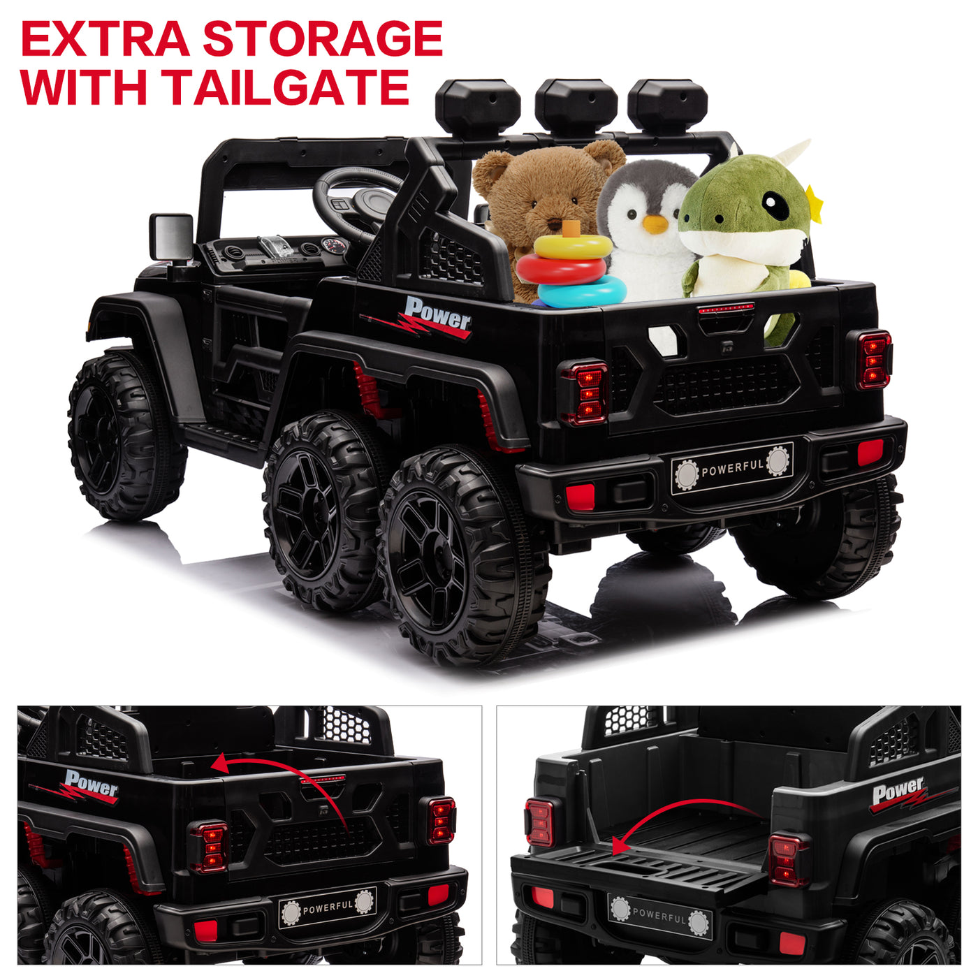 12V Kids Ride On Car Truck with 6 Wheels & 4 Motors, Rear Trunk & DIY Stickers, Boys Girls Electric Car with Remote Control, Music Player, Openable Doors, LED Lights, Spring Suspension, 2 Speeds