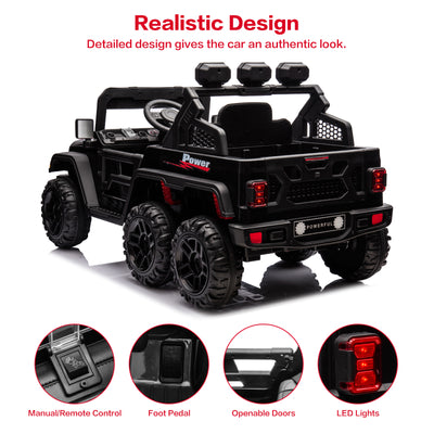 12V Kids Ride On Car Truck with 6 Wheels & 4 Motors, Rear Trunk & DIY Stickers, Boys Girls Electric Car with Remote Control, Music Player, Openable Doors, LED Lights, Spring Suspension, 2 Speeds