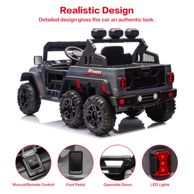 12V Kids Ride On Car Truck with 6 Wheels & 4 Motors, Rear Trunk & DIY Stickers, Boys Girls Electric Car with Remote Control, Music Player, Openable Doors, LED Lights, Spring Suspension, 2 Speeds