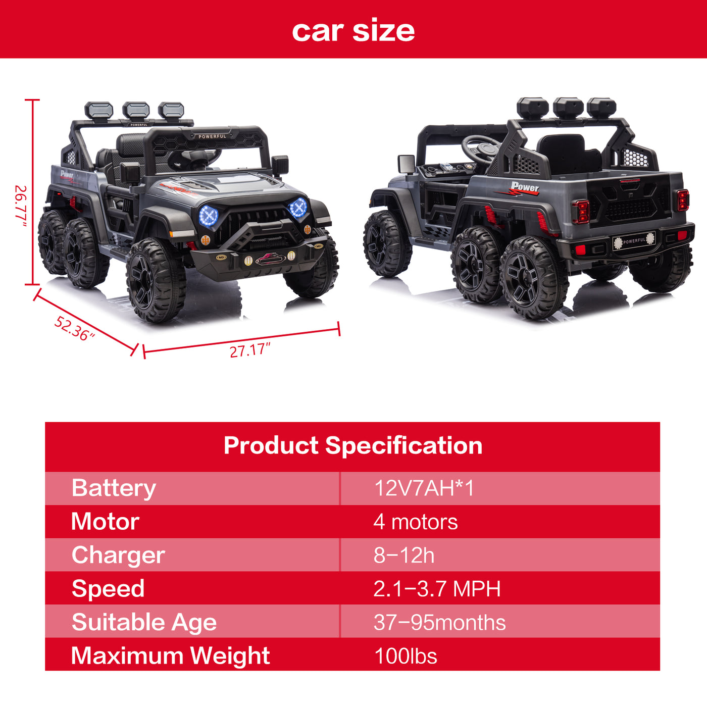 12V Kids Ride On Car Truck with 6 Wheels & 4 Motors, Rear Trunk & DIY Stickers, Boys Girls Electric Car with Remote Control, Music Player, Openable Doors, LED Lights, Spring Suspension, 2 Speeds