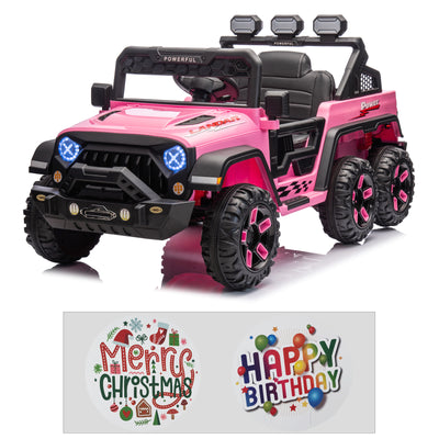 12V Kids Ride On Car Truck with 6 Wheels & 4 Motors, Rear Trunk & DIY Stickers, Boys Girls Electric Car with Remote Control, Music Player, Openable Doors, LED Lights, Spring Suspension, 2 Speeds