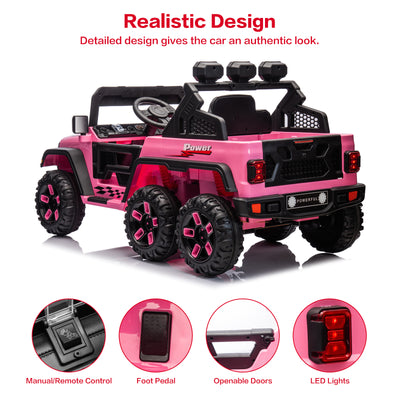 12V Kids Ride On Car Truck with 6 Wheels & 4 Motors, Rear Trunk & DIY Stickers, Boys Girls Electric Car with Remote Control, Music Player, Openable Doors, LED Lights, Spring Suspension, 2 Speeds